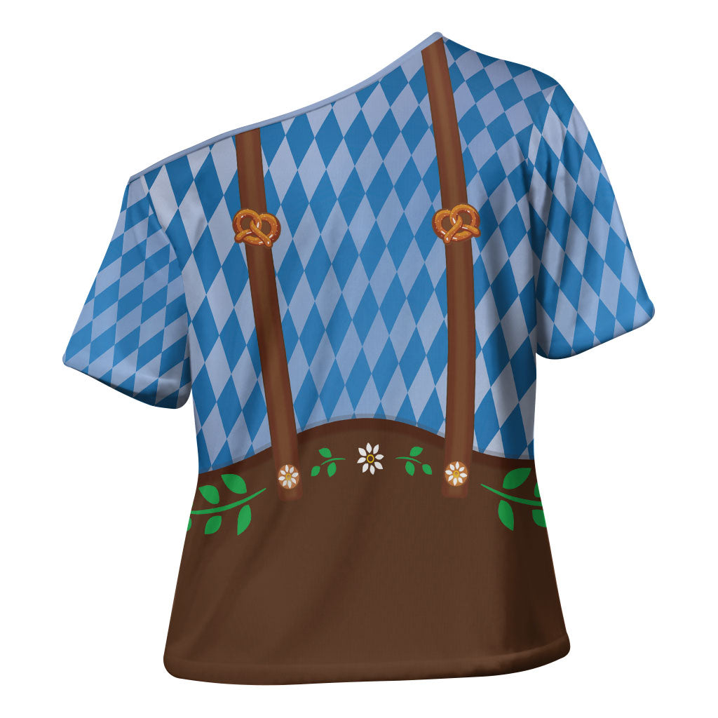 Lederhosen Oktoberfest Cross Shoulder Shirt Beers Bavarian Diamond Pattern
