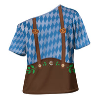 Lederhosen Oktoberfest Cross Shoulder Shirt Beers Bavarian Diamond Pattern