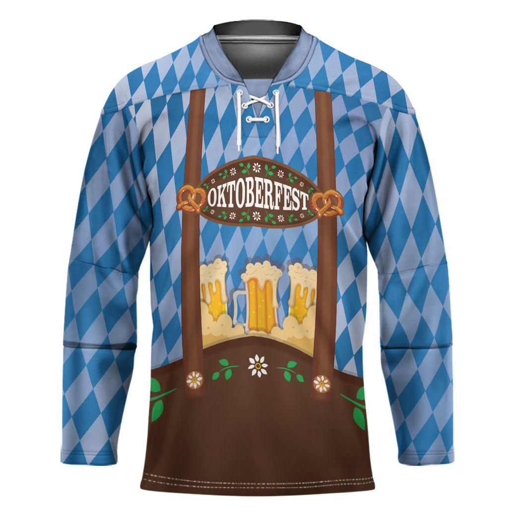 Lederhosen Oktoberfest Hockey Jersey Beers Bavarian Diamond Pattern