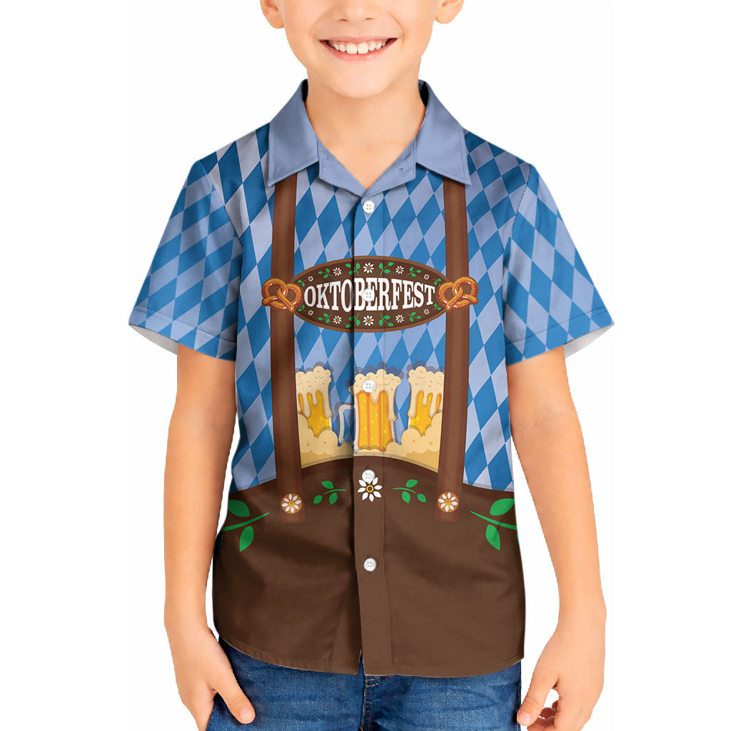 Lederhosen Oktoberfest Kid Hawaiian Shirt Beers Bavarian Diamond Pattern