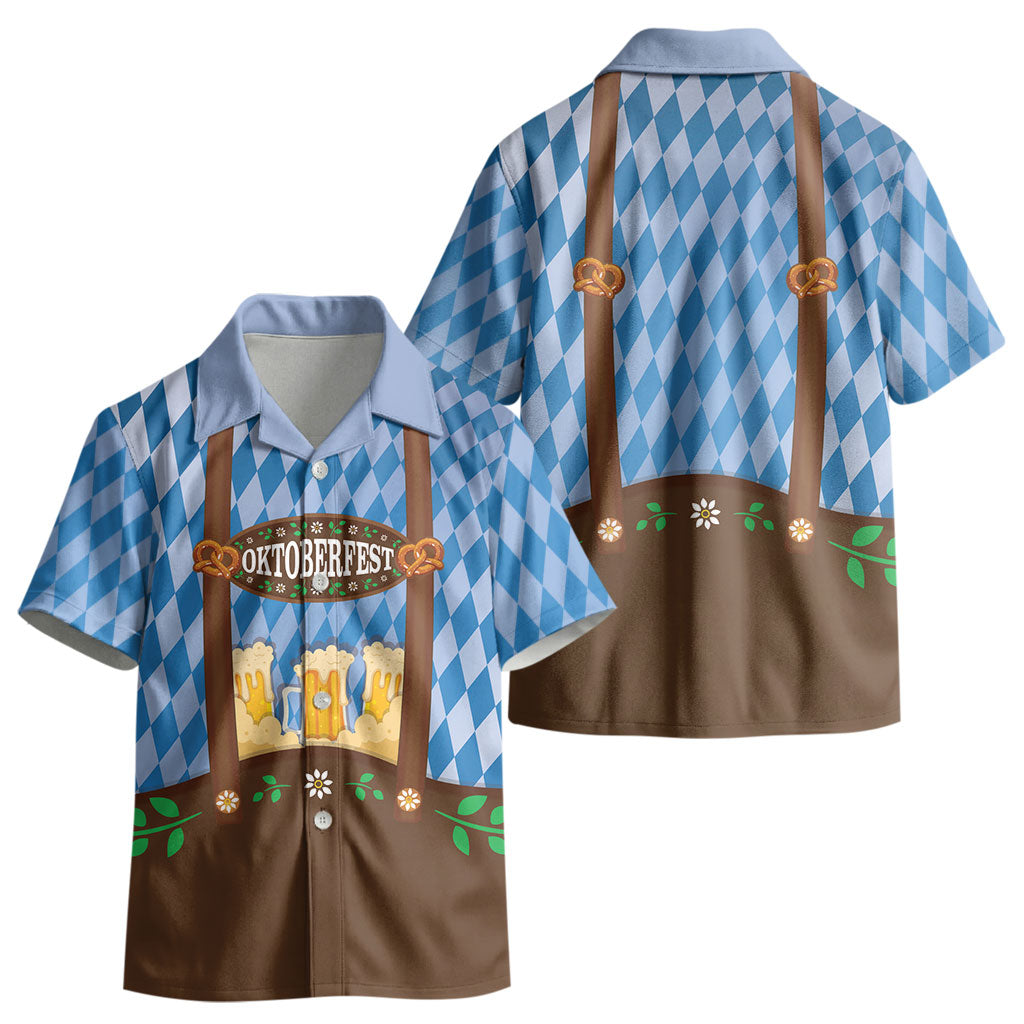 Lederhosen Oktoberfest Kid Hawaiian Shirt Beers Bavarian Diamond Pattern