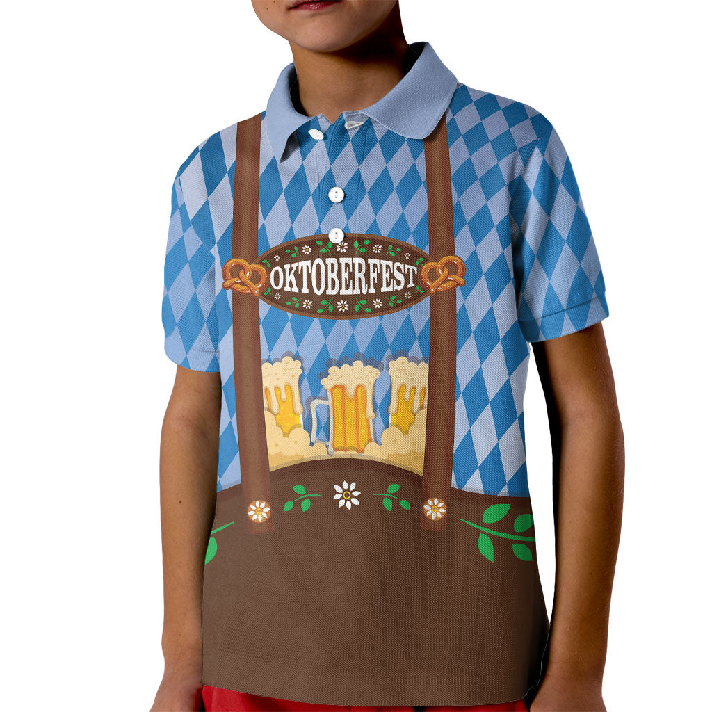 Lederhosen Oktoberfest Kid Polo Shirt Beers Bavarian Diamond Pattern