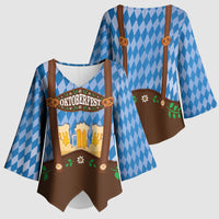 Lederhosen Oktoberfest Kimono Sleeve Blouse Beers Bavarian Diamond Pattern