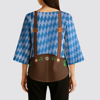 Lederhosen Oktoberfest Kimono Sleeve Blouse Beers Bavarian Diamond Pattern