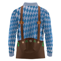 Lederhosen Oktoberfest Long Sleeve Polo Shirt Beers Bavarian Diamond Pattern