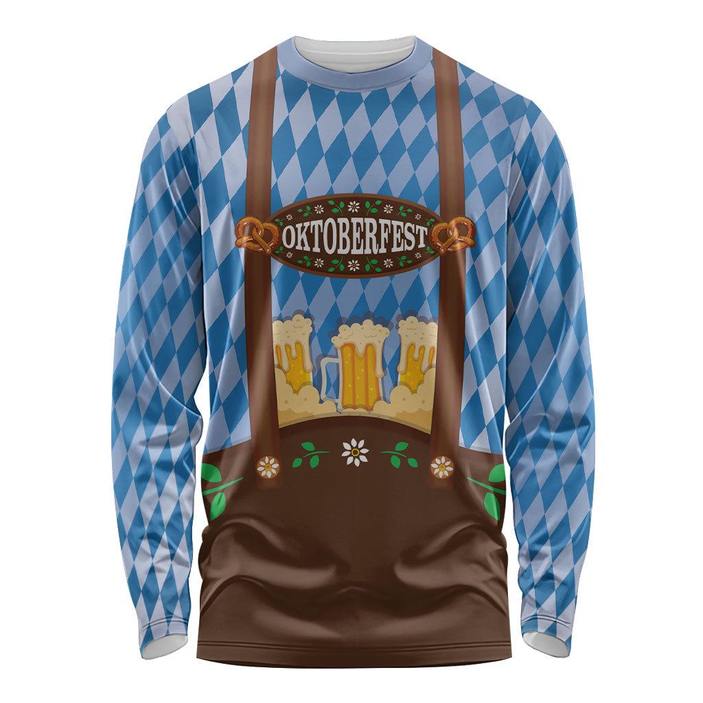 Lederhosen Oktoberfest Long Sleeve Shirt Beers Bavarian Diamond Pattern