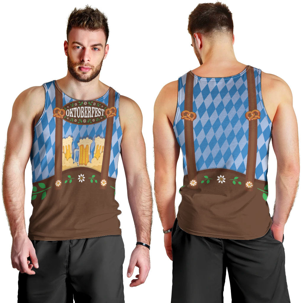 Lederhosen Oktoberfest Men Tank Top Beers Bavarian Diamond Pattern
