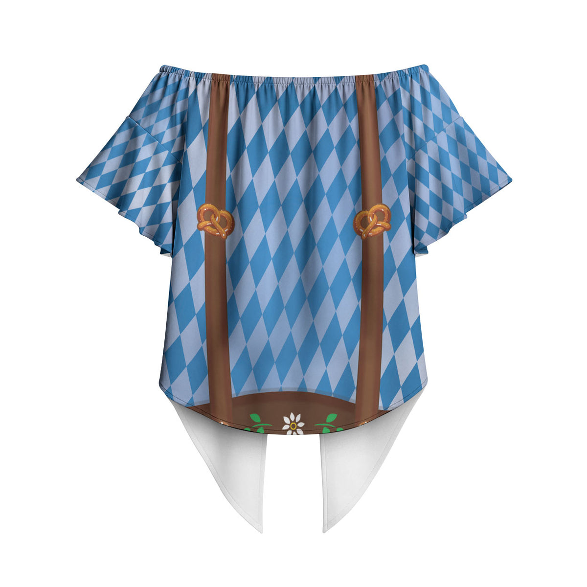 Lederhosen Oktoberfest Off Shoulder Wrap Waist Top Beers Bavarian Diamond Pattern