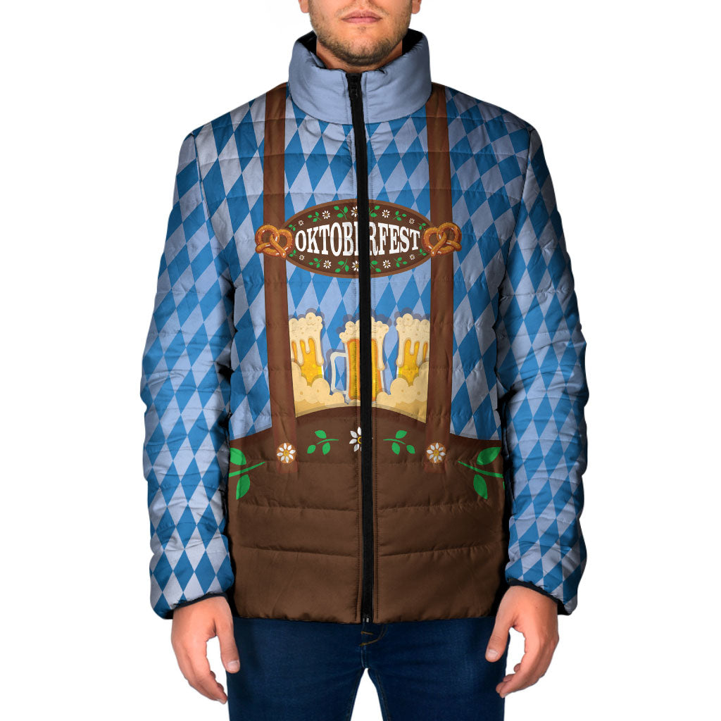 Lederhosen Oktoberfest Padded Jacket Beers Bavarian Diamond Pattern
