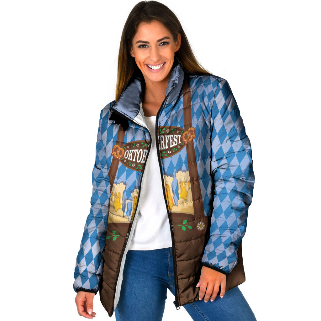 Lederhosen Oktoberfest Padded Jacket Beers Bavarian Diamond Pattern