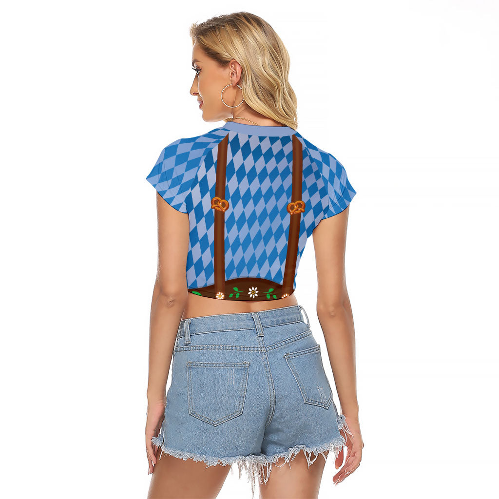 Lederhosen Oktoberfest Raglan Cropped T Shirt Beers Bavarian Diamond Pattern