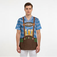 Lederhosen Oktoberfest Scrub Top Beers Bavarian Diamond Pattern
