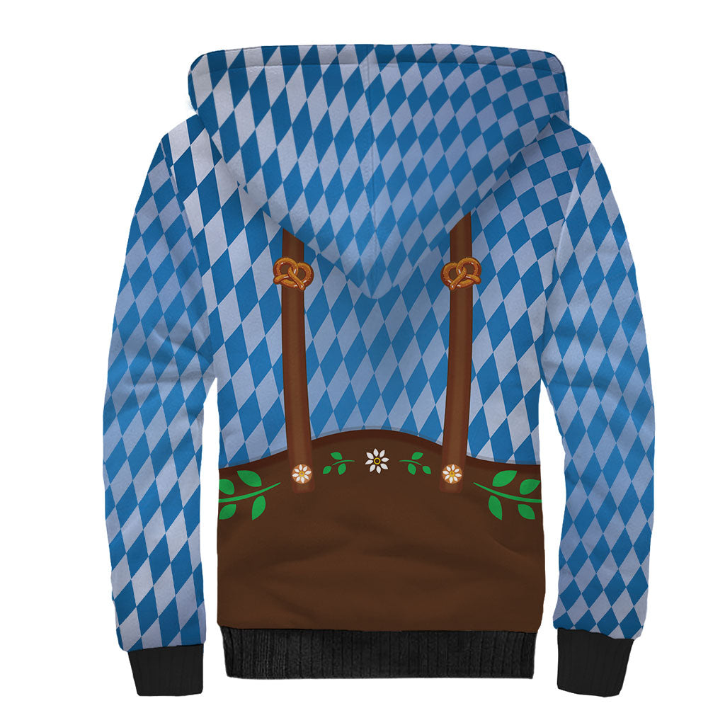 Lederhosen Oktoberfest Sherpa Hoodie Beers Bavarian Diamond Pattern