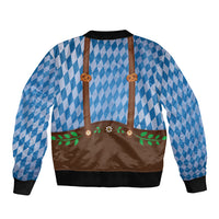 Lederhosen Oktoberfest Sleeve Zip Bomber Jacket Beers Bavarian Diamond Pattern