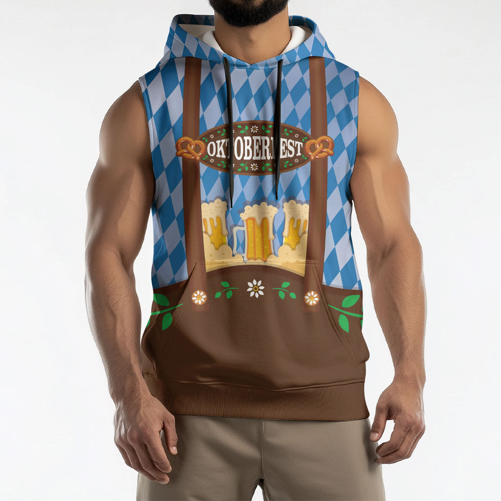 Lederhosen Oktoberfest Sleeveless Hoodie Beers Bavarian Diamond Pattern