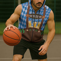 Lederhosen Oktoberfest Sleeveless Zip Hoodie Beers Bavarian Diamond Pattern