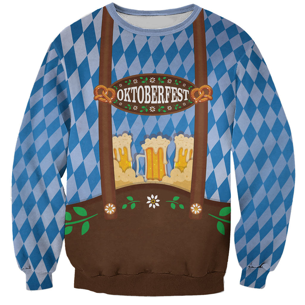 Lederhosen Oktoberfest Sweatshirt Beers Bavarian Diamond Pattern