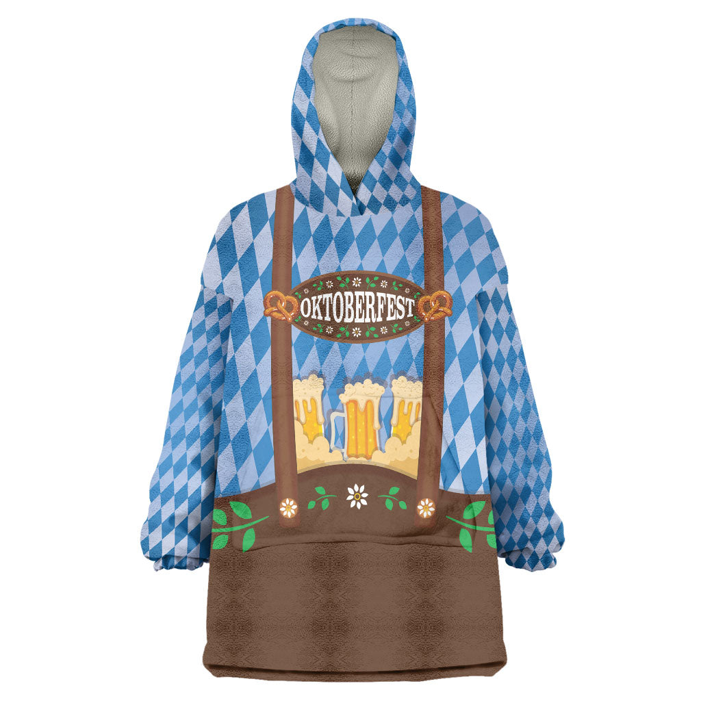 Lederhosen Oktoberfest Wearable Blanket Hoodie Beers Bavarian Diamond Pattern