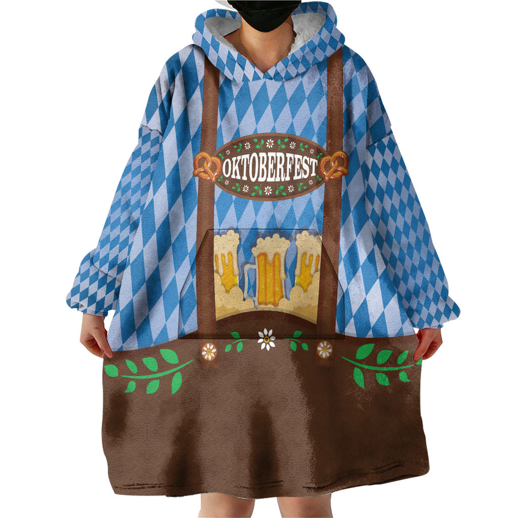 Lederhosen Oktoberfest Wearable Blanket Hoodie Beers Bavarian Diamond Pattern