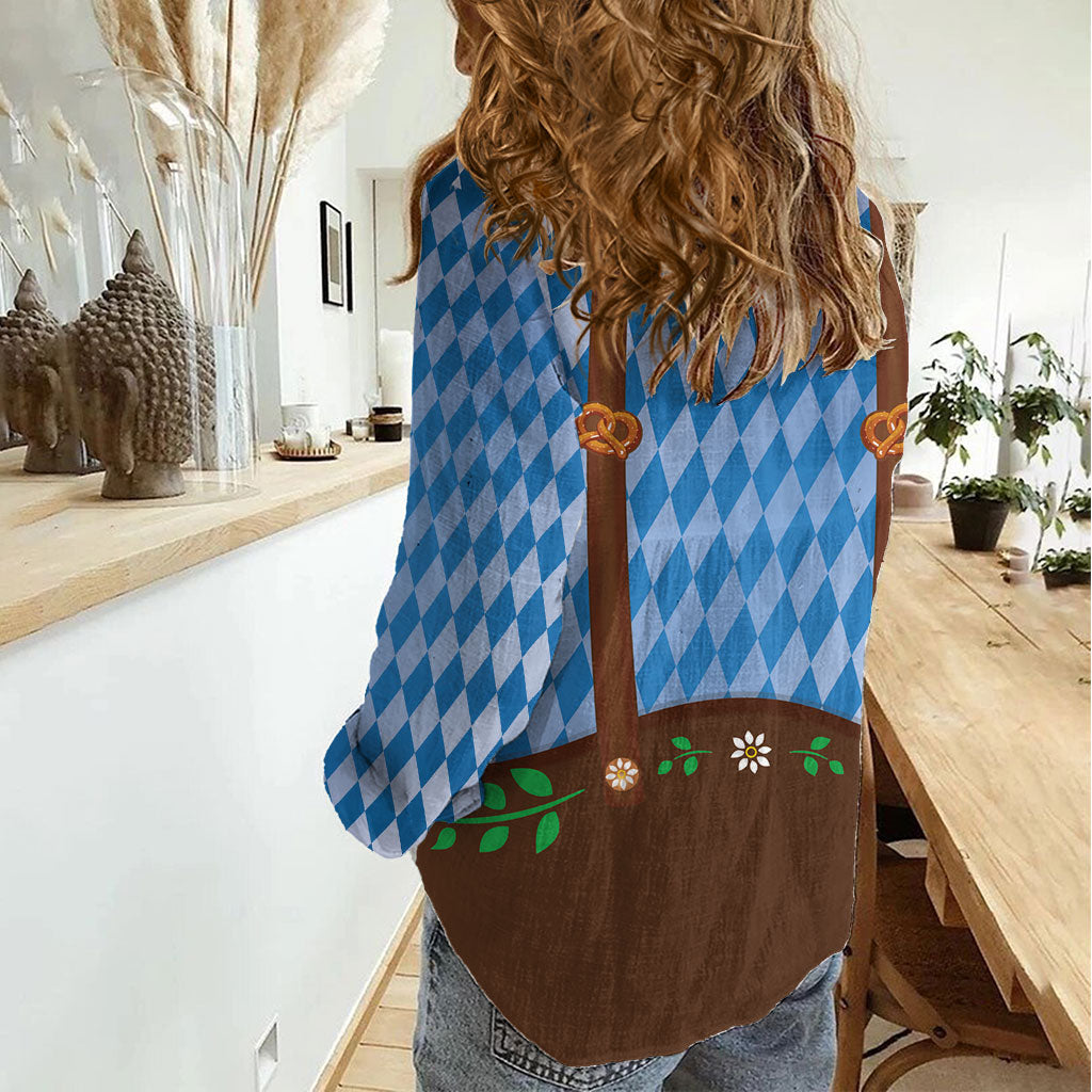 Lederhosen Oktoberfest Women Casual Shirt Beers Bavarian Diamond Pattern