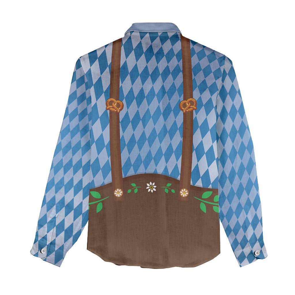 Lederhosen Oktoberfest Women Casual Shirt Beers Bavarian Diamond Pattern