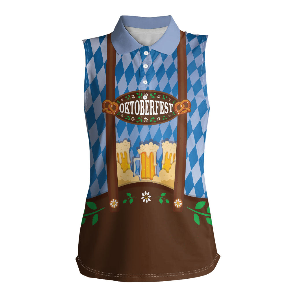 Lederhosen Oktoberfest Women Sleeveless Polo Shirt Beers Bavarian Diamond Pattern