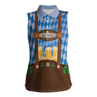 Lederhosen Oktoberfest Women Sleeveless Polo Shirt Beers Bavarian Diamond Pattern