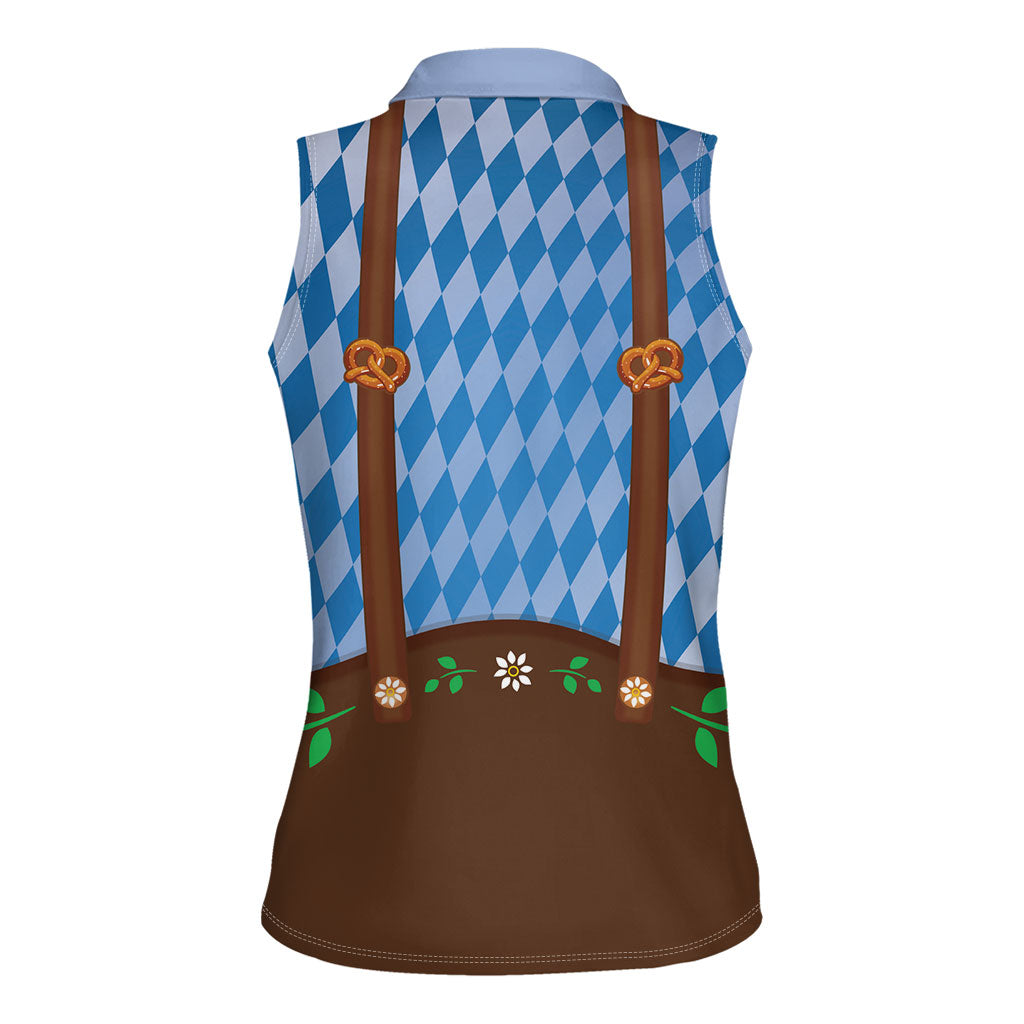 Lederhosen Oktoberfest Women Sleeveless Polo Shirt Beers Bavarian Diamond Pattern