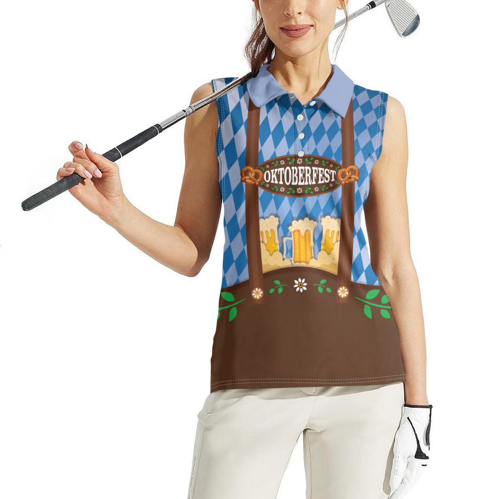 Lederhosen Oktoberfest Women Sleeveless Polo Shirt Beers Bavarian Diamond Pattern