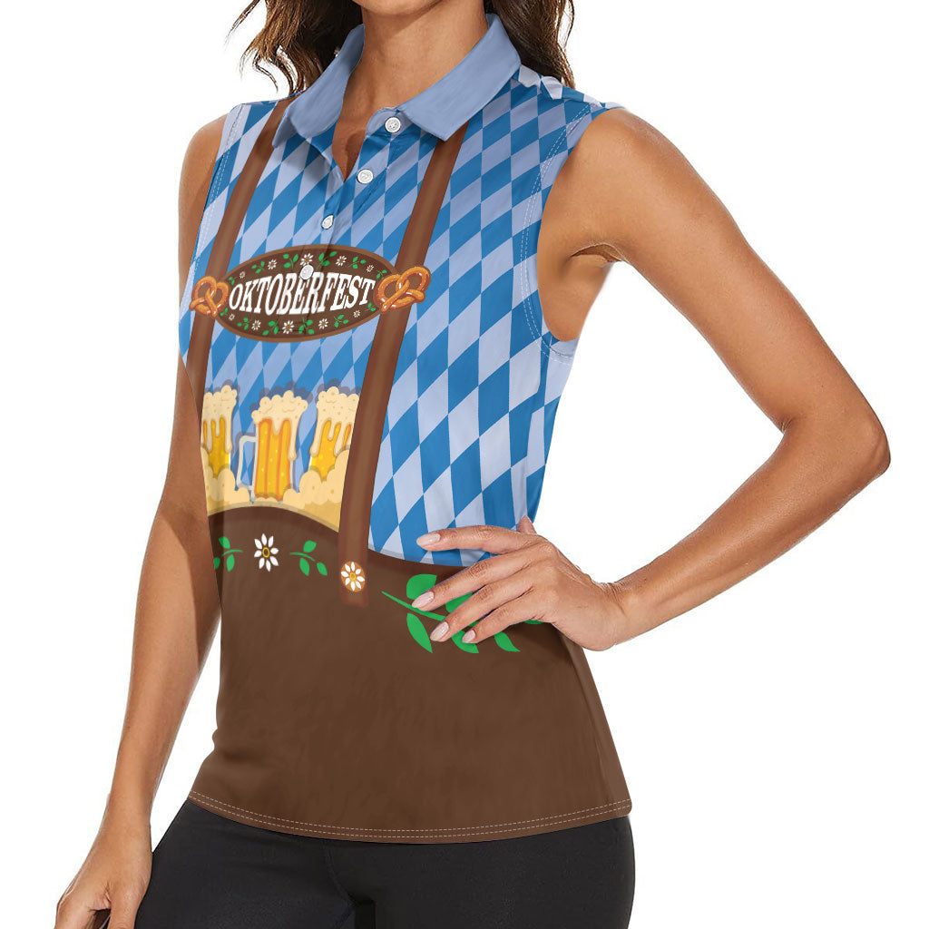 Lederhosen Oktoberfest Women Sleeveless Polo Shirt Beers Bavarian Diamond Pattern