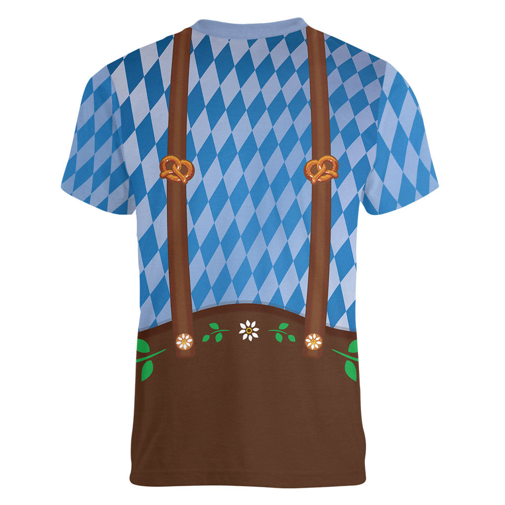 Lederhosen Oktoberfest Women V-Neck T-Shirt Beers Bavarian Diamond Pattern