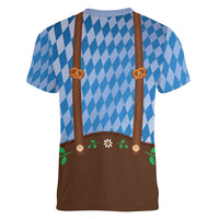 Lederhosen Oktoberfest Women V-Neck T-Shirt Beers Bavarian Diamond Pattern