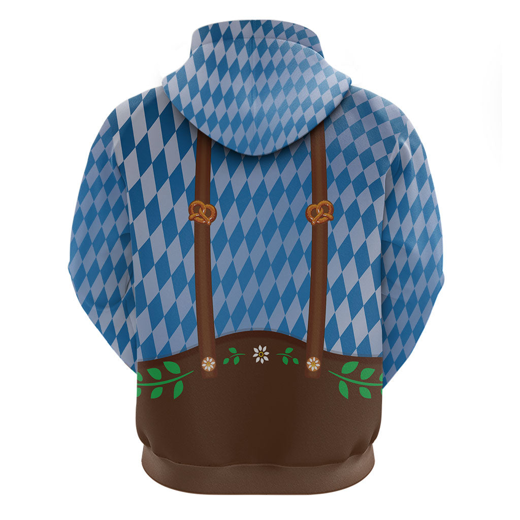 Lederhosen Oktoberfest Zip Hoodie Beers Bavarian Diamond Pattern