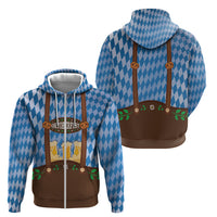 Lederhosen Oktoberfest Zip Hoodie Beers Bavarian Diamond Pattern