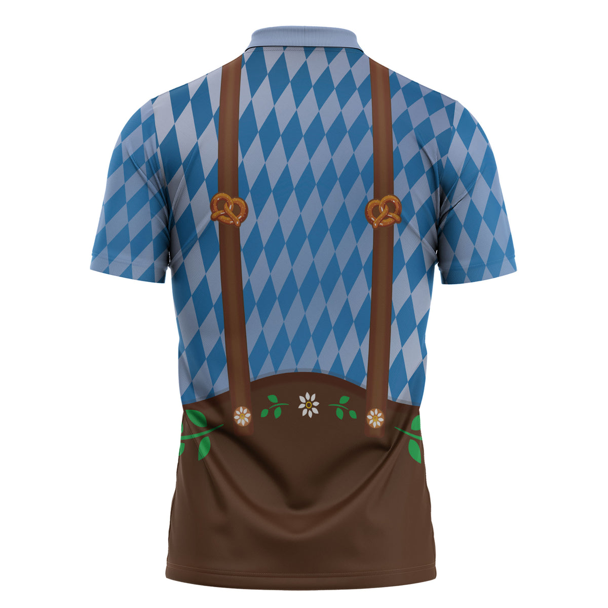 Lederhosen Oktoberfest Zipper Polo Shirt Beers Bavarian Diamond Pattern