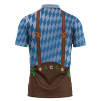 Lederhosen Oktoberfest Zipper Polo Shirt Beers Bavarian Diamond Pattern