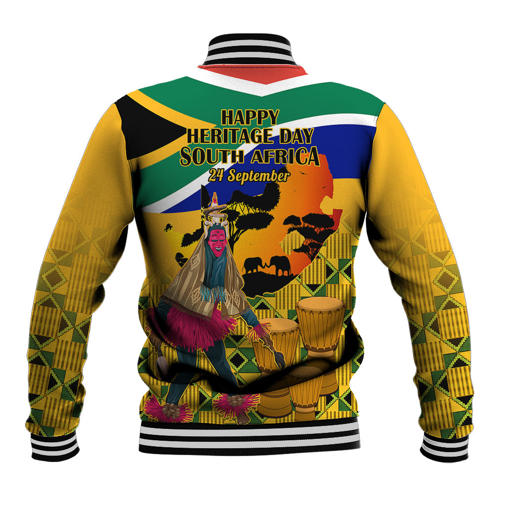 South Africa Heritage Day Baseball Jacket Traditional Dancer Kente Pattern With Flag Style - Wonder Print Shop