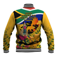 South Africa Heritage Day Baseball Jacket Traditional Dancer Kente Pattern With Flag Style - Wonder Print Shop