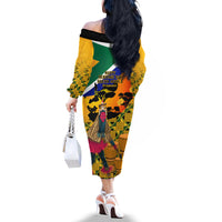 South Africa Heritage Day Off The Shoulder Long Sleeve Dress Traditional Dancer Kente Pattern With Flag Style - Wonder Print Shop