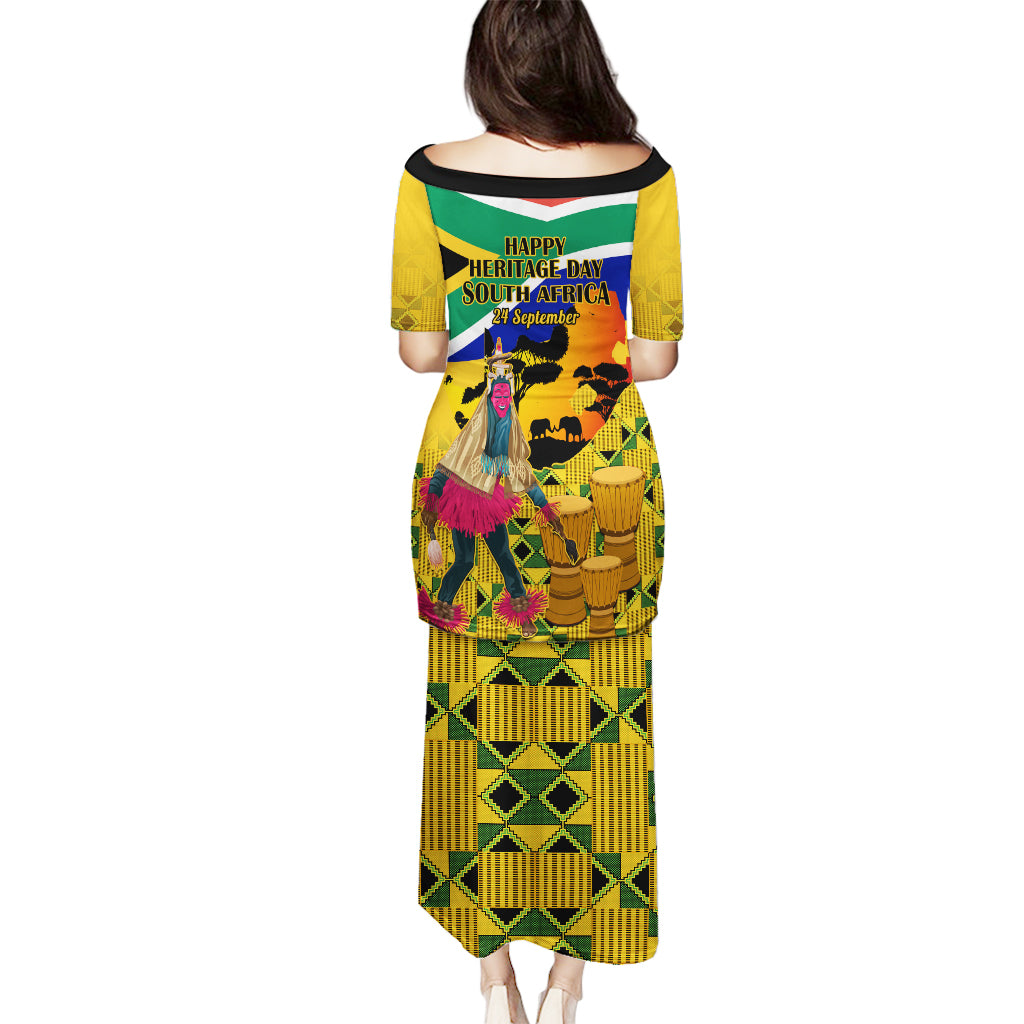 South Africa Heritage Day Puletasi Traditional Dancer Kente Pattern With Flag Style - Wonder Print Shop