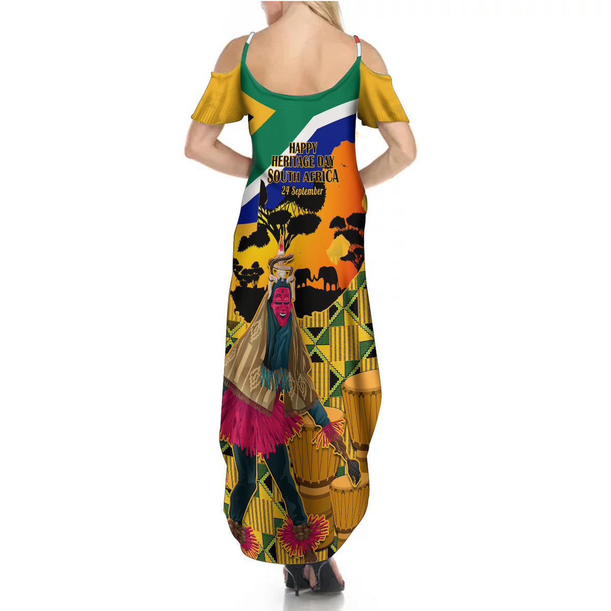 South Africa Heritage Day Summer Maxi Dress Traditional Dancer Kente Pattern With Flag Style - Wonder Print Shop