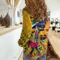South Africa Heritage Day Women Casual Shirt Traditional Dancer Kente Pattern With Flag Style - Wonder Print Shop