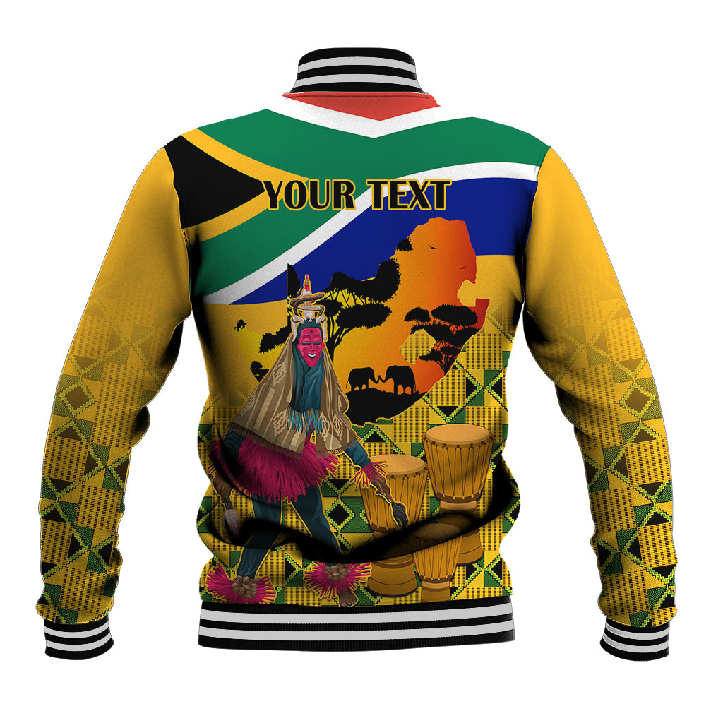 Personalised South Africa Heritage Day Baseball Jacket Traditional Dancer Kente Pattern With Flag Style - Wonder Print Shop