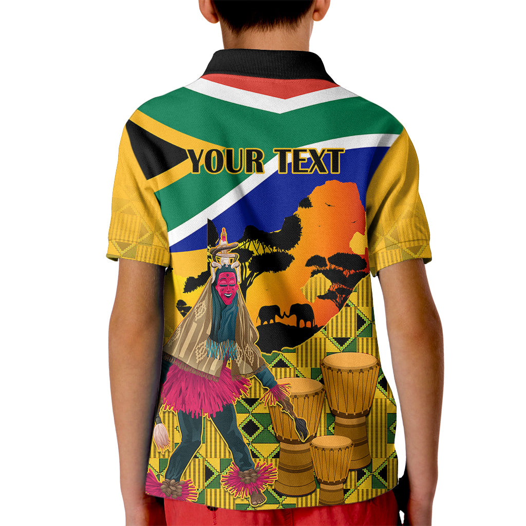 Personalised South Africa Heritage Day Kid Polo Shirt Traditional Dancer Kente Pattern With Flag Style - Wonder Print Shop