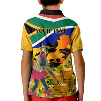 Personalised South Africa Heritage Day Kid Polo Shirt Traditional Dancer Kente Pattern With Flag Style - Wonder Print Shop