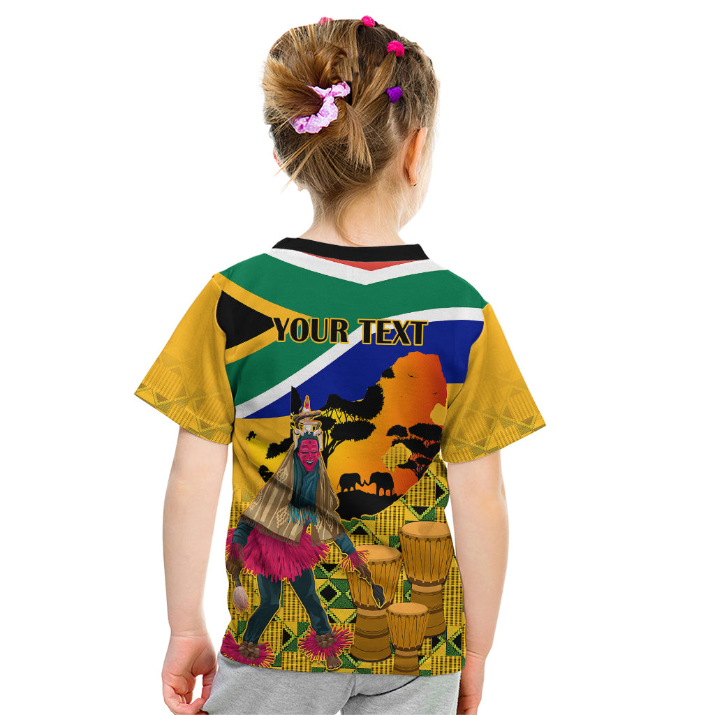 Personalised South Africa Heritage Day Kid T Shirt Traditional Dancer Kente Pattern With Flag Style - Wonder Print Shop
