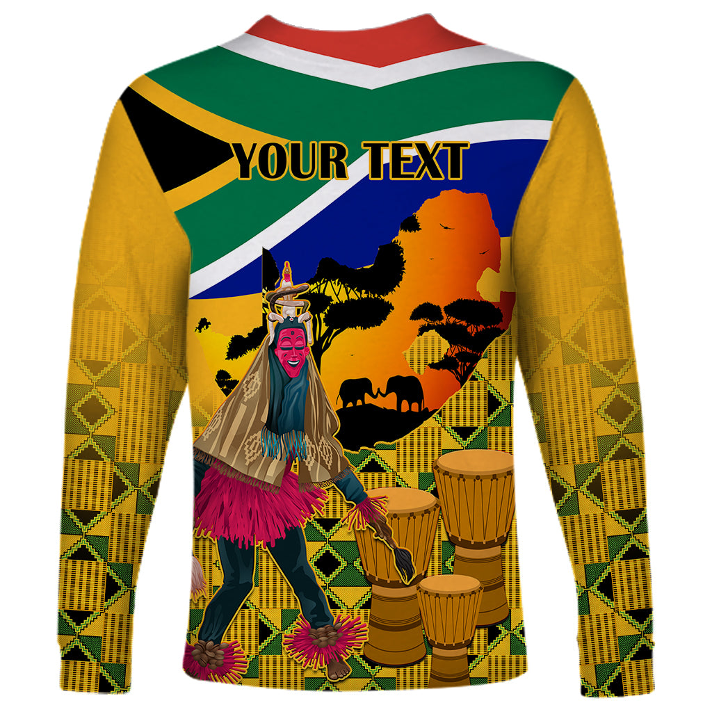Personalised South Africa Heritage Day Long Sleeve Shirt Traditional Dancer Kente Pattern With Flag Style - Wonder Print Shop