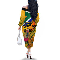 Personalised South Africa Heritage Day Off The Shoulder Long Sleeve Dress Traditional Dancer Kente Pattern With Flag Style - Wonder Print Shop