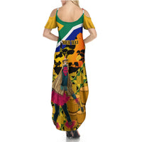 Personalised South Africa Heritage Day Summer Maxi Dress Traditional Dancer Kente Pattern With Flag Style - Wonder Print Shop