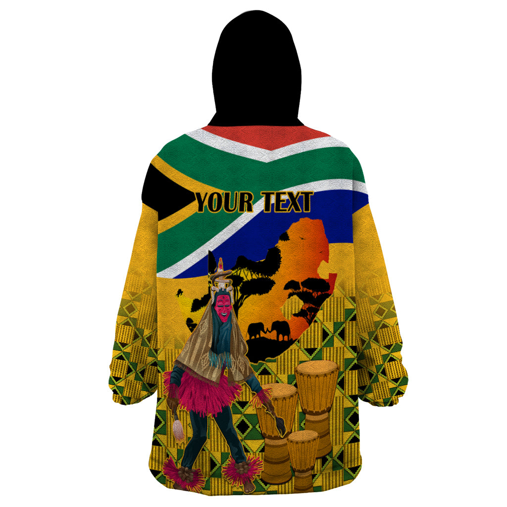 Personalised South Africa Heritage Day Wearable Blanket Hoodie Traditional Dancer Kente Pattern With Flag Style - Wonder Print Shop